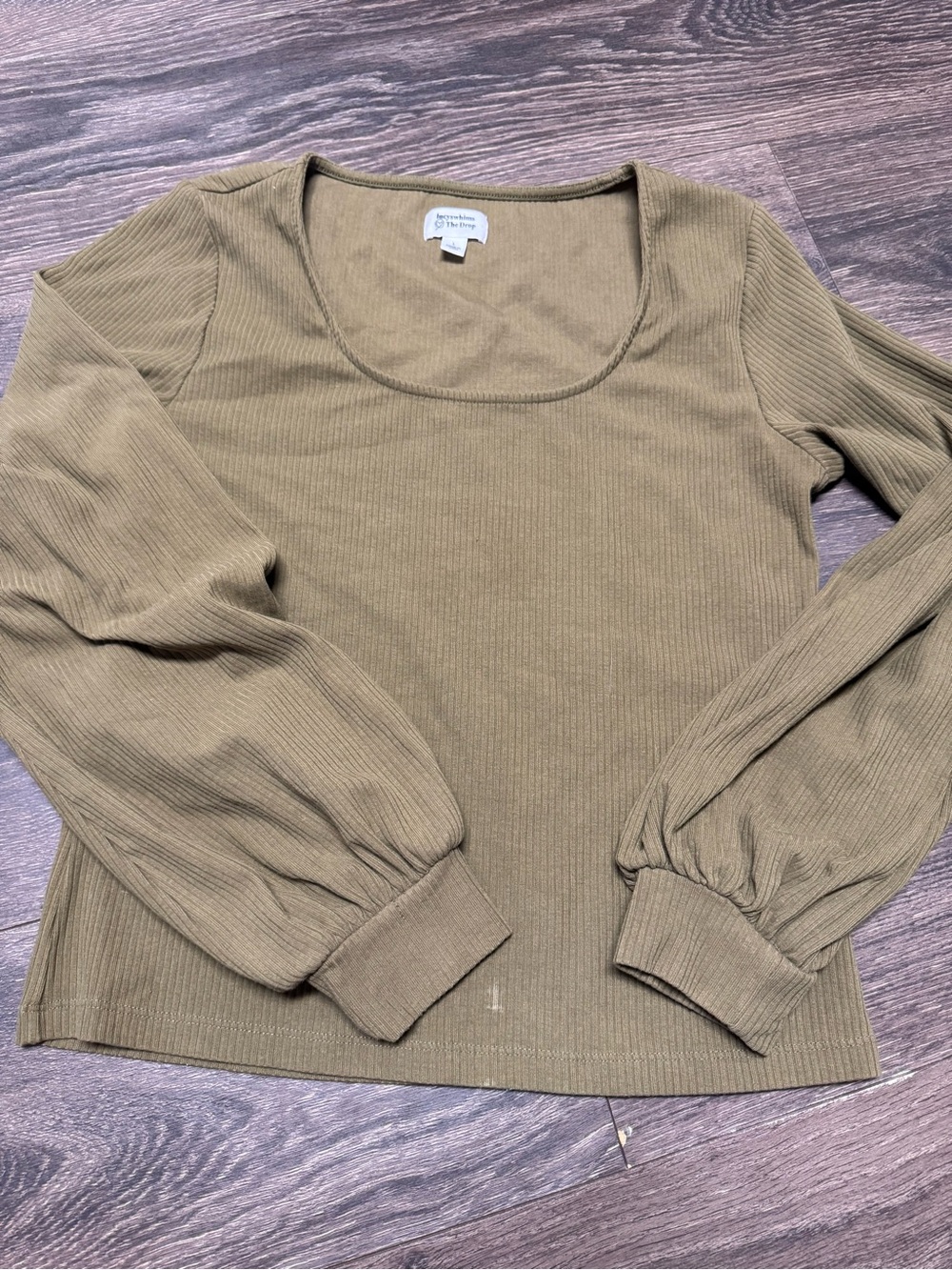 A New Day Olive Ribbed Scoop Neck Long-Sleeve Top